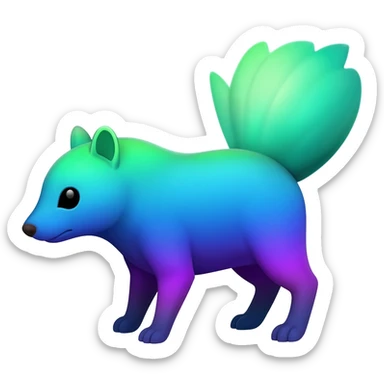 Iridescent Neon Green-Cyan-Blue-Purple-gradients Minccino-Numbat-Sergal-fusion-hybrid-animal-creature, full body sticker