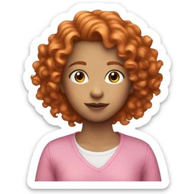 teenage girl, curly ginger hair, with pink outfit sticker
