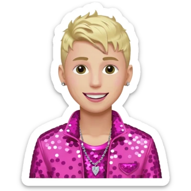 Machine Gun Kelly with blonde hair, dark pink sequin outfit sticker