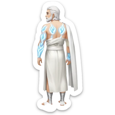 fullbody silverhair shirtless god ZEUS, white robe over shoulder, standing still backview sticker