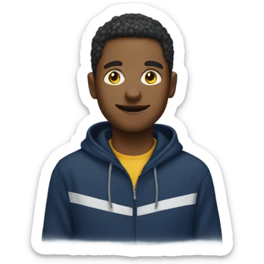 generate me a yellow emoji person wearing a navy blue hoodie sticker