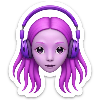 headphone wearing beautiful pink alien, purple long haired sticker