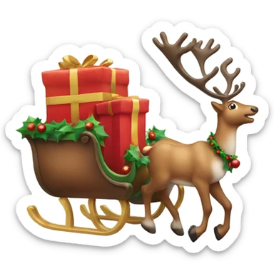 Reindeer pulling a Christmas sleigh behind it sticker