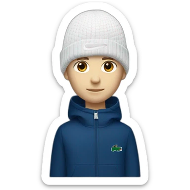 white boy using lacoste beanie with lacoste sticker