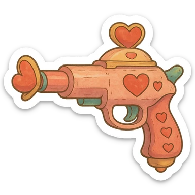 ghibli style whimsical love gun with soft colors and heart motifs sticker