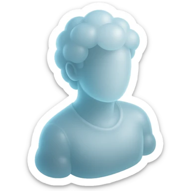 bright front view shoulder-up person, face and body made of puffy clouds, matte glass style sticker