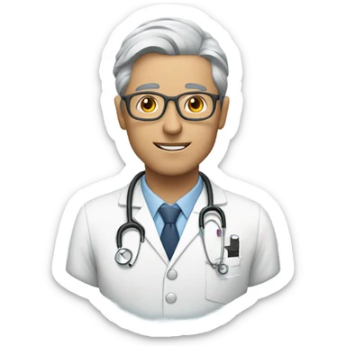 Person watching video of a white doctor with grey hair  sticker