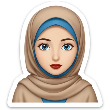 Turkish beautiful finish Konya girl blue eyes with brown beige hijab islamic dress and had on her hand lipstick sticker