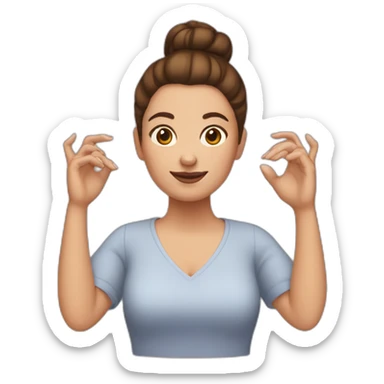 brown hair woman with a bun, and crab hands sticker