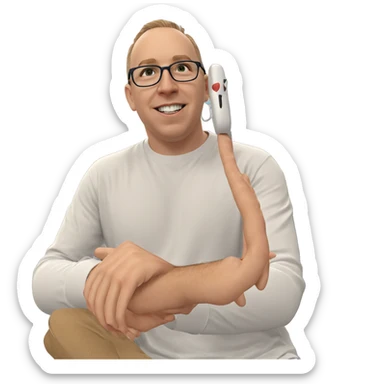 smiling boy in white shirt sticker