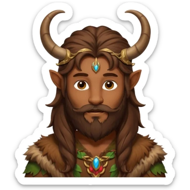 Pan, God of the Wild from Gods and Goddesses with long brown hair and beard, brown fur outfit and horn sticker