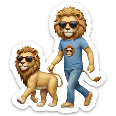 anthropomorphised lion in t-shirt and jeans wearing sunglasses walking upright sticker