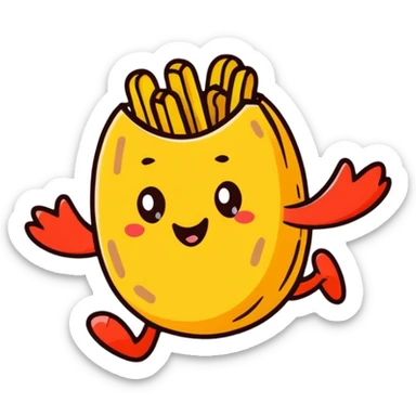peanut character flying on a potato with fries sticker