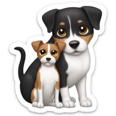 Black mackerel cat hugging brown Jack Russell dog hugging sticker
