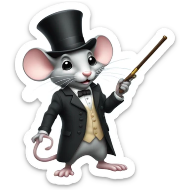 Mouse wearing a top hat holding a cane shooting a gun sticker