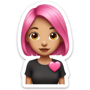 A cute girl with black and pink hair holding a cute little heart  sticker