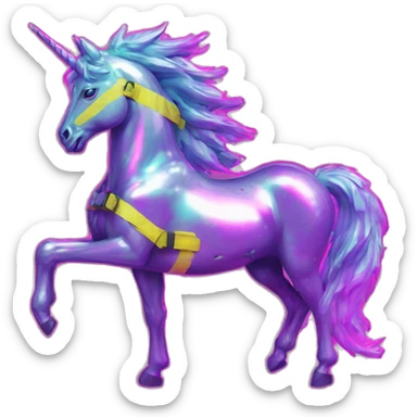 .Zombie_ Vaporwave black holographic oilslick zombie unicorn yellow caution tape graffiti Pegasus sticker