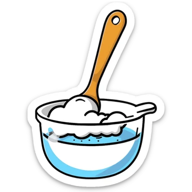 baking powder in measuring spoon with flour dust cloud sticker