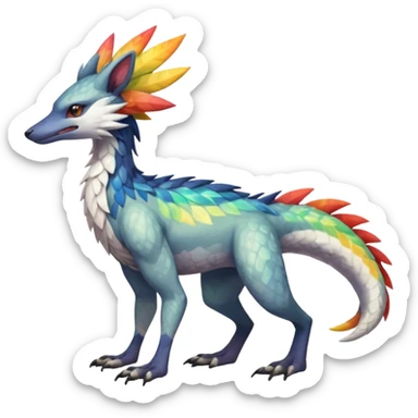 Colorful Fruity Iridescent Warm-colored Tropical Exotic Vernid-Sergal-Trico-Silvally-Nargacuga-fusion-hybrid-animal-creature, full body sticker