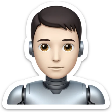 male robot with dark hair color and metalic face sticker