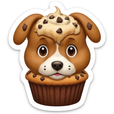 a dog sniffing a muffin sticker