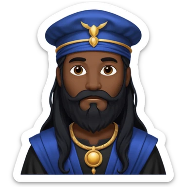 Saturn, Time God from Rome Mythology with long black hair and beard, black and dark blue outfit sticker