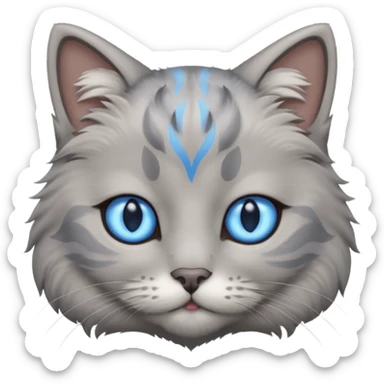 a gray cat with blue eyes on its FOREHEAD sticker