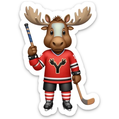 A moose with a hockey jersey with the letters YWS on it  sticker