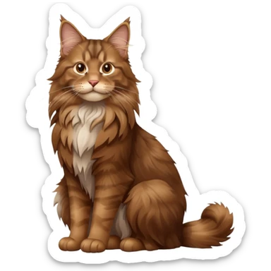 A high-resolution photo-realistic digital illustration of a brown maine coon cat, full body noble maine coon sitting sticker