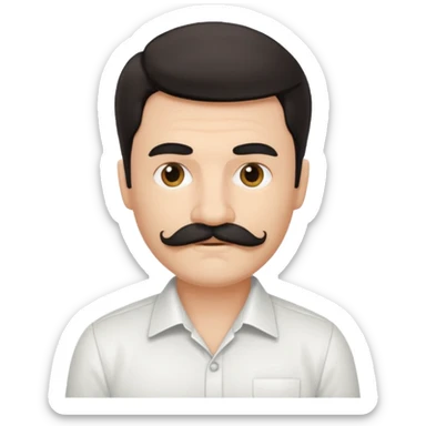mustached man with medium hair and white shirt and black mustach and hair sticker