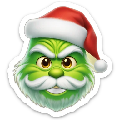 Grinch face smiling with santa clause hat sticker