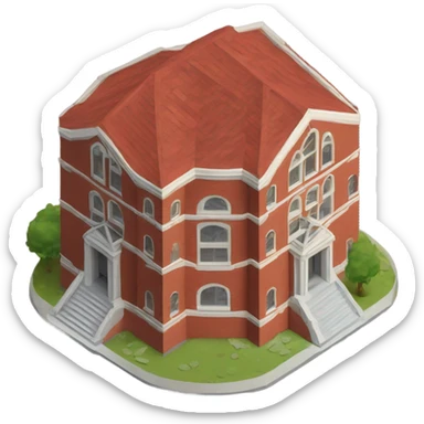 isometric one floor round red brick religious building sticker