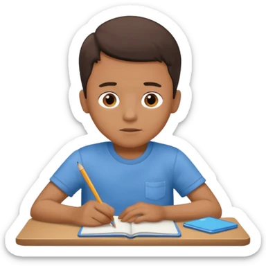 boy drawing pic of grandpa on notebook sticker