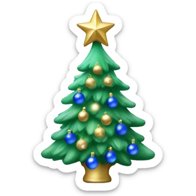 Green Frosted Christmas tree with blue bulbs & white bulbs with gold star on top sticker