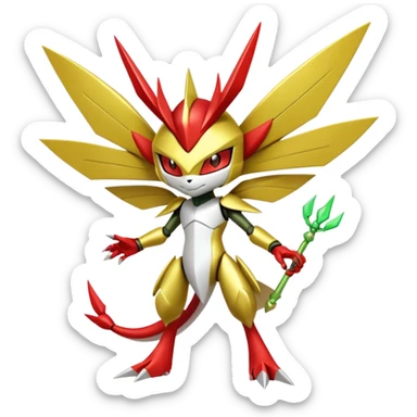 Cute Cool Edgy Shiny Ethereal Legendary Kartana-Digimon-Scizor-hybrid full body sticker
