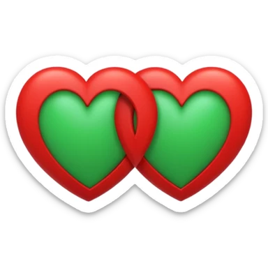two hearts orbiting around each other like binary stars. one is red, the other is green sticker