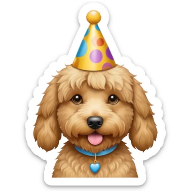 Goldendoodle dog with birthday hat sticker