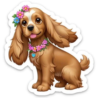 Full body shot of a cocker spaniel with flowers sticker