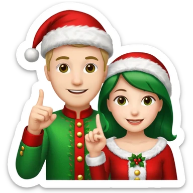 Adult couple wearing Xmas outfit pointing at you sticker