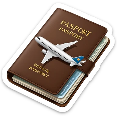 brown passaport and fly tickets sticker