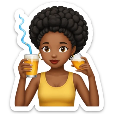 Black girl with puffs drinking sticker