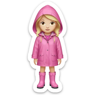 Blond girl with pink raincoat and hood and boots sticker