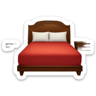 Vintage Las Vegas hotel room with a dirty bed , red wallpaper, and dirty carpet  sticker