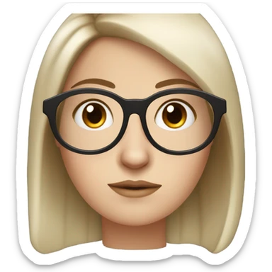 white girl with dark brown hair, round glasses and two moles below her right eye sticker