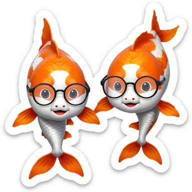 Two "koi" fishes male and female, wearing glasses. sticker