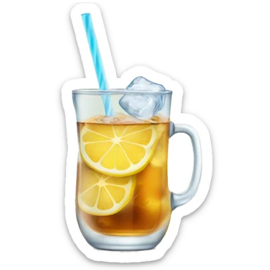A glass filled with ice. Cold lemon iced tea sticker