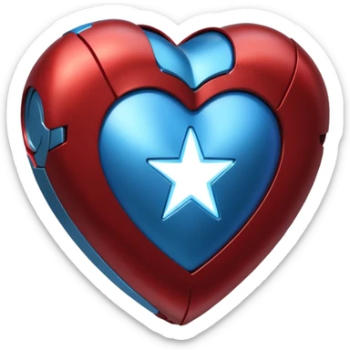 A red Iron Man heart with a glowing blue star in the center sticker