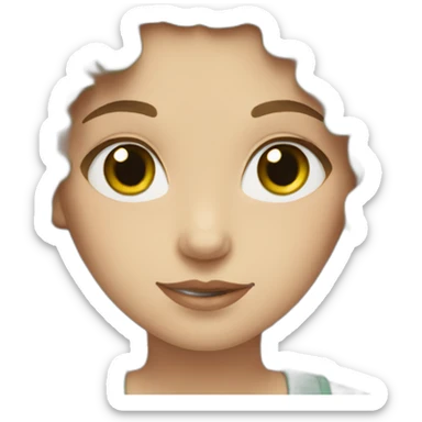 white woman with medium brown curly hair and green eyes sticker