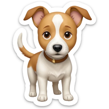 a full body facing front on of a buff white beagle cross jack russell terrier looking dog the size of a kelpie with light brown long ears resting on its face and a light brown patch above one eye and a large snout. the rest of the dog is completely white.  sticker