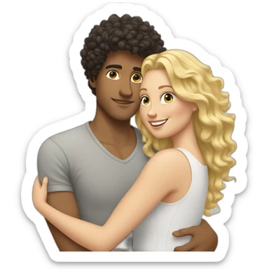 White man with dark curly hair hugging a blonde curvy woman sticker